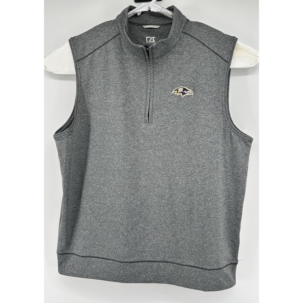 Cutter Buck‎ Baltimore Ravens NFL Quarter Zip Sleeveless Vest Gray Men's Large
